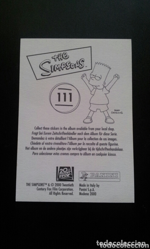 Coleccionismo cromos antiguos: CROMO - N&deg; 111 - THE SIMPSONS - PANINI - A&Ntilde;O 2000 - Foto 2