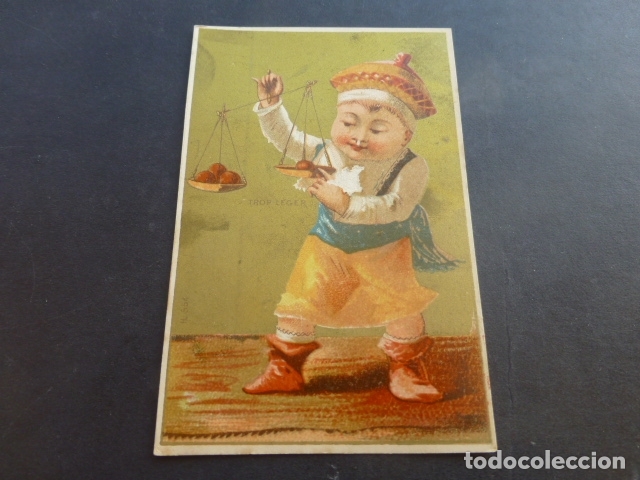 Coleccionismo cromos antiguos: NI&Ntilde;O CON PESA ANTIGUO CROMO SIGLO XIX