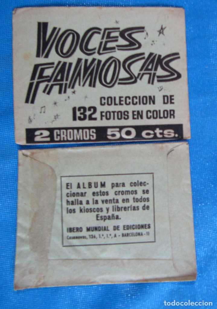 Coleccionismo cromos antiguos: SOBRE DE CROMOS SIN ABRIR. VOCES FAMOSAS. IBERO MUNDIAL DE EDICIONES.