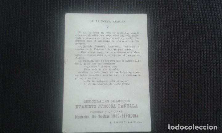 Coleccionismo cromos antiguos: CROMO LA PRINCESA AURORA. V. CHOCOLATES EVARISTO JUNCOSA. BARCELONA. - Foto 2