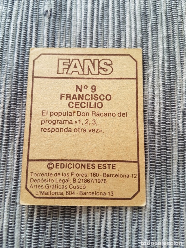 Coleccionismo cromos antiguos: FANS N&ordm; 9 FRANCISCO CECILIO SIN PEGAR - Foto 2