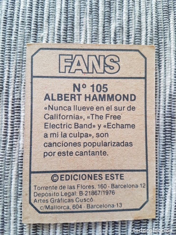 Coleccionismo cromos antiguos: FANS N&ordm; 105 ALBERT HAMMOND SIN PEGAR - Foto 2