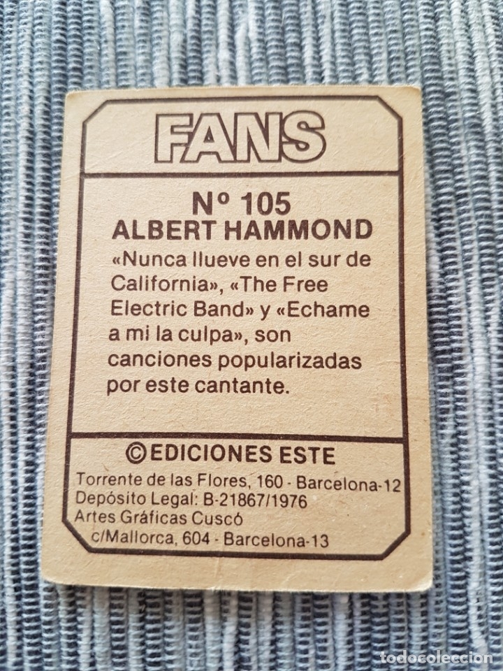 Coleccionismo cromos antiguos: FANS N&ordm; 105 ALBERT HAMMOND SIN PEGAR - Foto 2