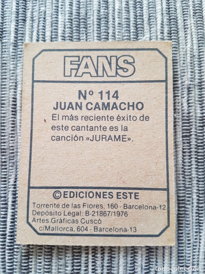 Coleccionismo cromos antiguos: FANS N&ordm; 114 JUAN CAMACHO SIN PEGAR - Foto 2