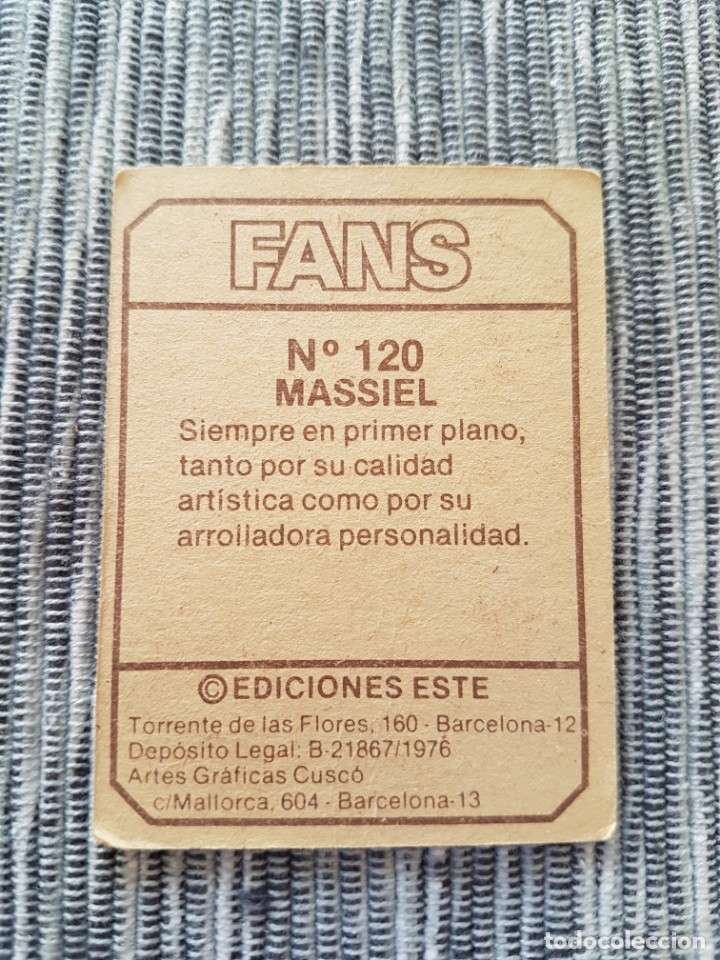 Coleccionismo cromos antiguos: FANS N&ordm; 120 MASSIEL SIN PEGAR - Foto 2