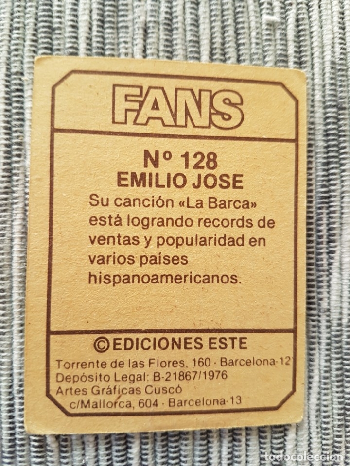 Coleccionismo cromos antiguos: FANS N&ordm; 128 EMILO JOSE SIN PEGAR - Foto 2