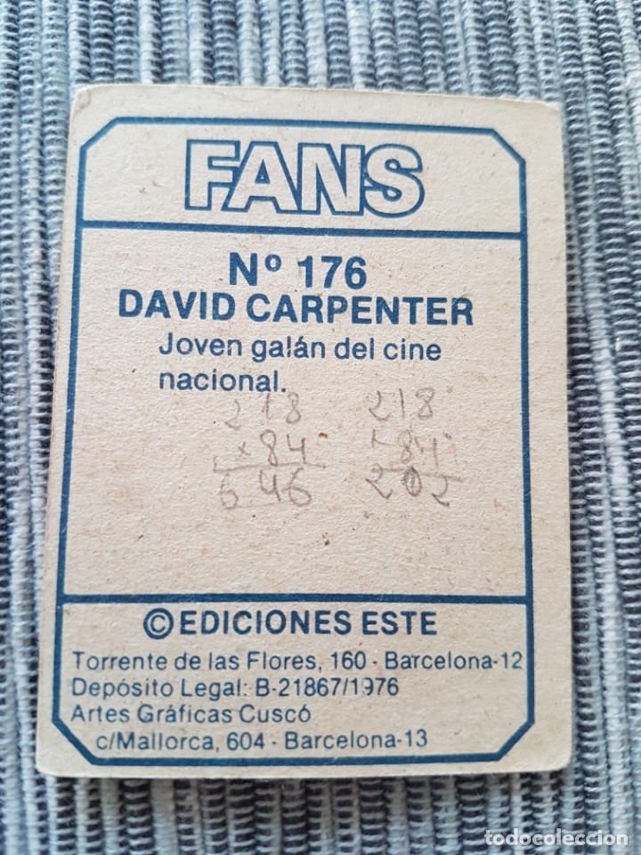 Coleccionismo cromos antiguos: FANS N&ordm; 176 DAVID CARPENTER SIN PEGAR - Foto 2