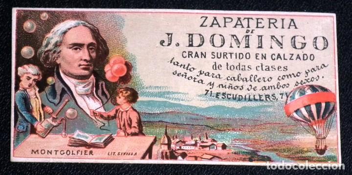 Coleccionismo Cromos antiguos: HERMANOS MONTGOLFIER - CROMO TARJETA CON PUBLICIDAD ZAPATER&Iacute;A J. DOMINGO (BARCELONA)