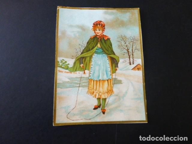Coleccionismo cromos antiguos: NI&Ntilde;A EN INVIERNO ANTIGUO CROMO SIGLO XIX