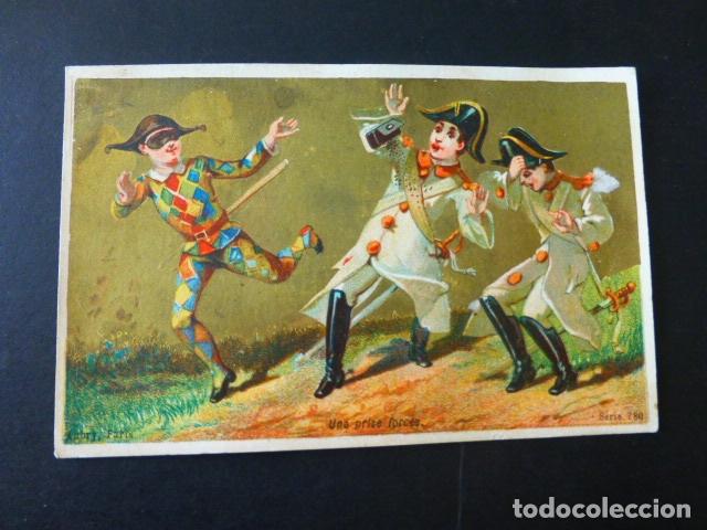 Coleccionismo cromos antiguos: MILITARES Y PIERROT ANTIGUO CROMO SIGLO XIX