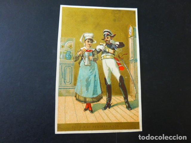 Sammeln alte Sammelbilder: MILITAR Y COCINERA ANTIGUO CROMO SIGLO XIX