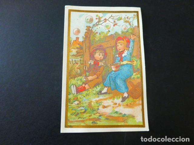 Colecionismo Cromos antigos: NI&Ntilde;OS HACIENDO POMPAS DE JABON ANTIGUO CROMO SIGLO XIX