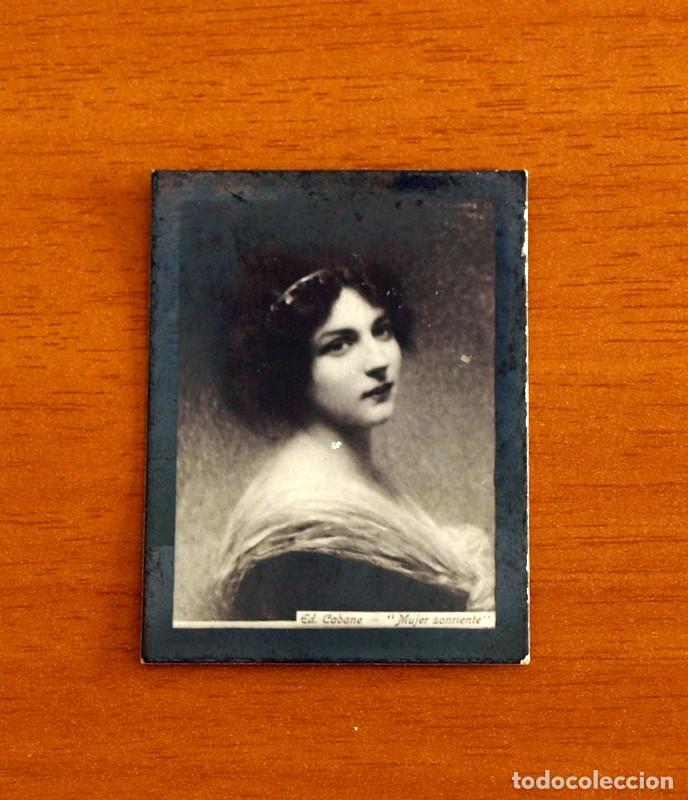 Coleccionismo Cromos antiguos: Fototipias Principios del Siglo XX Arte Pintura - Ed. Cabane, Mujer sonriente - Tama&ntilde;o 5'5x4 cm.