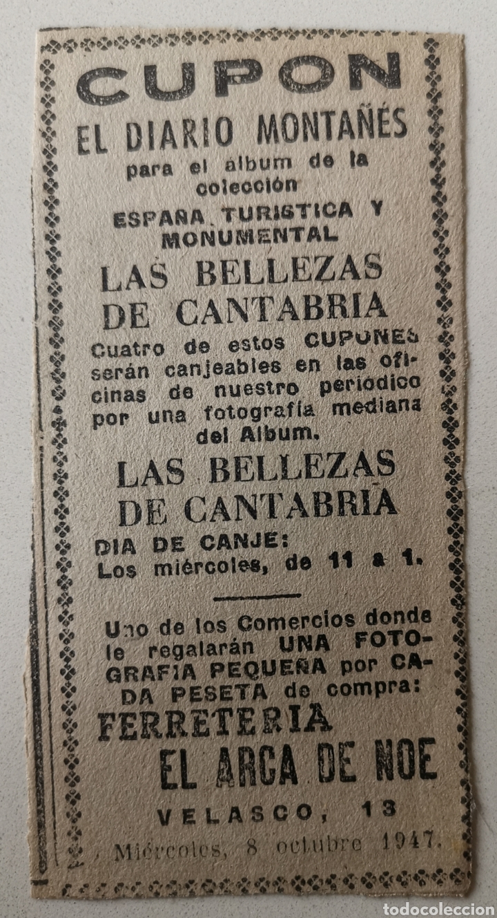 Sammeln alte Sammelbilder: Cup&oacute;n recorte de peri&oacute;dico para &Aacute;lbum Espa&ntilde;a Tur&iacute;stica y Monumental Las Bellezas de Cantabria - 1947