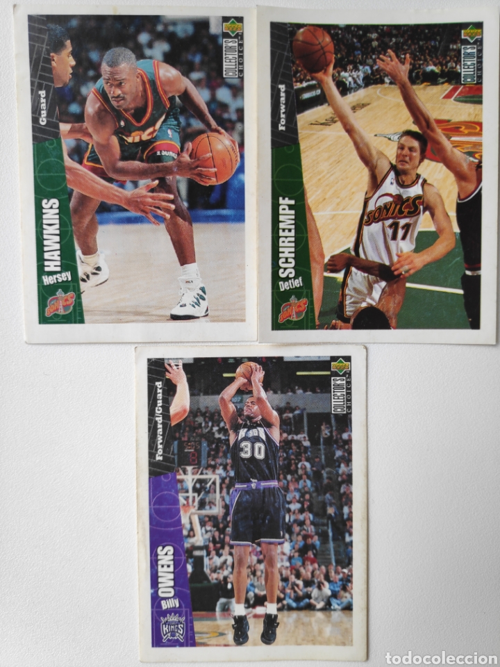 Coleccionismo Cromos antiguos: Lote 3 cromos nba Billy Owens, Hersey Hawkins y Detlef Schrempf Upperdeck temporada 1996-1997