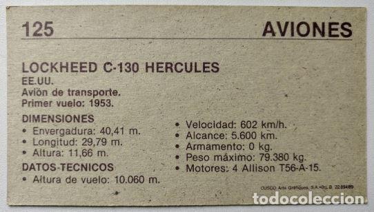 Coleccionismo cromos antiguos: CUSCO - AVIONES (1989) - N&ordm; 125 - Lockheed C-130 Hercules - Foto 2