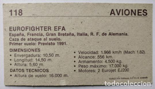 Coleccionismo cromos antiguos: CUSCO - AVIONES (1989) - N&ordm; 118 - Eurofighter EFA - Foto 2