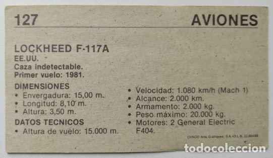 Coleccionismo cromos antiguos: CUSCO - AVIONES (1989) - N&ordm; 127 - Lockheed F-117A - Foto 2