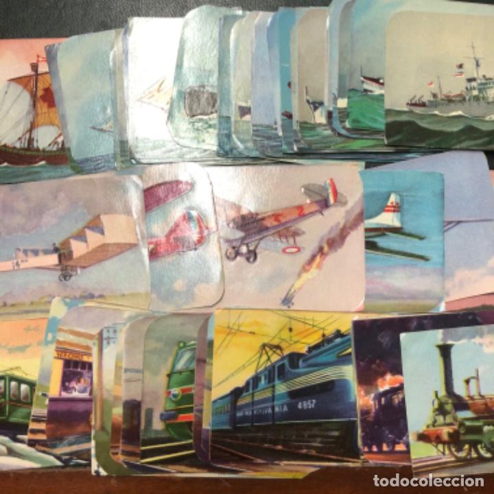 Collectionnisme Cartes &agrave; collectionner anciennes: 67 cromos diferentes de barcos, trenes y aviones, en relieve fabricados en Belgica