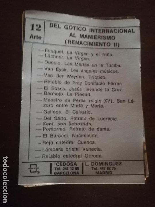 Coleccionismo Cromos antiguos: CROMOS. CEDOSA. DEL GOTICO INTERNACIONAL AL MANIERISMO, RENACIMIENTO II. ARTE 12. COMPLETA. VER