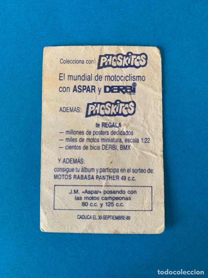 Coleccionismo cromos antiguos: Cromo Phoskitos Aspar y Derbi - Foto 2