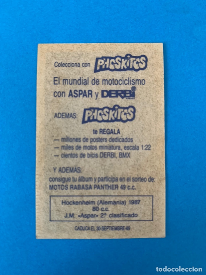 Coleccionismo cromos antiguos: Cromo Phoskitos Aspar y Derbi - Foto 2
