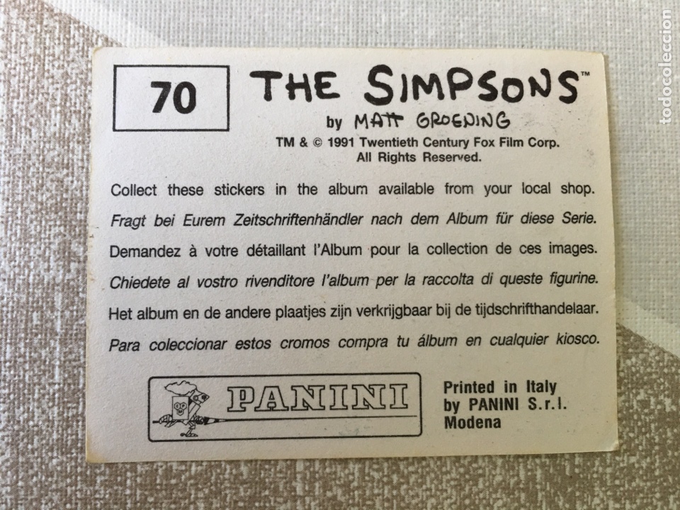 Coleccionismo cromos antiguos: THE SIMPSONS PANINI - NUMERO 70 - Foto 2