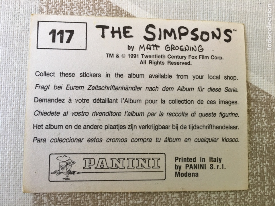 Coleccionismo cromos antiguos: THE SIMPSONS PANINI - NUMERO 117 - Foto 2