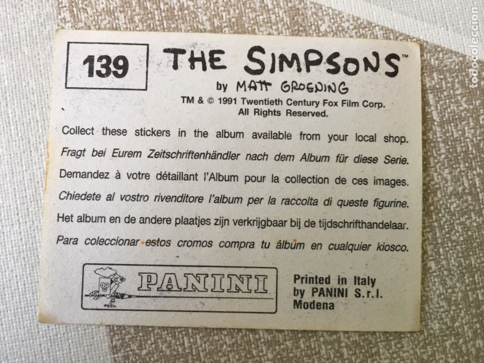 Coleccionismo cromos antiguos: THE SIMPSONS PANINI - NUMERO 139 - Foto 2