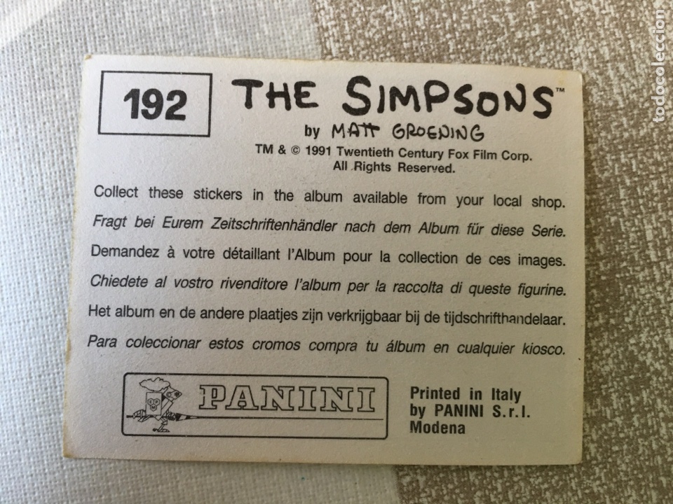 Coleccionismo cromos antiguos: THE SIMPSONS PANINI - NUMERO 192 - Foto 2