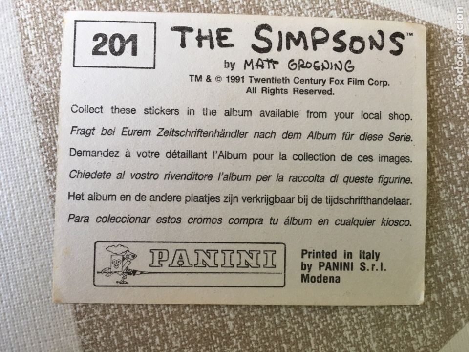 Coleccionismo cromos antiguos: THE SIMPSONS PANINI - NUMERO 201 - Foto 2