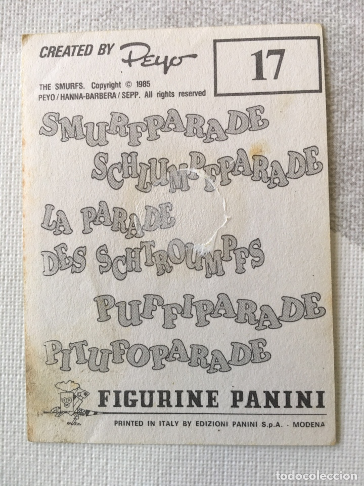 Coleccionismo cromos antiguos: PITUFOPARADE PANINI - Numero 17 LOS PITUFOS - Foto 2