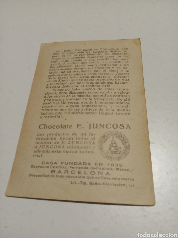 Coleccionismo cromos antiguos: Cromos chocolates juncosa cine Elinor Fair - Foto 2