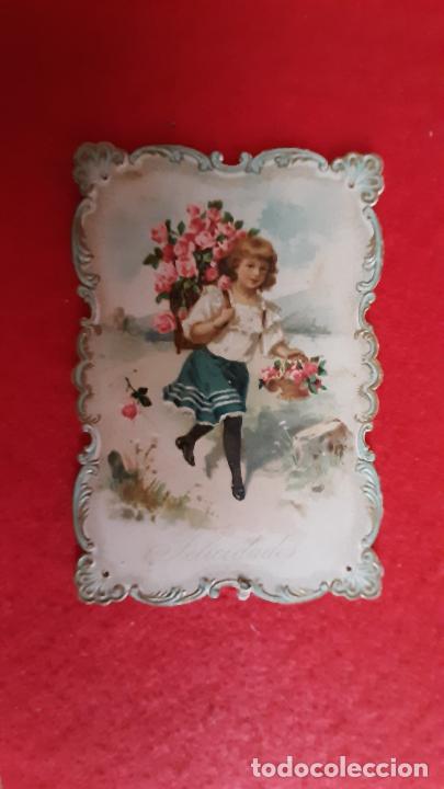 Coleccionismo Cromos antiguos: PRECIOSO CROMO MUY ANTIGUO SIGLO XIX TROQUELADO FELICITACION FELICIDADES ORIGINAL CRT1