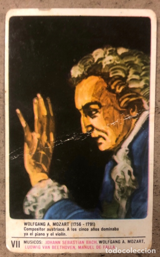 Coleccionismo Cromos antiguos: Carta Wolfgang Amedus Mozart de la Baraja Hombres Famosos Queso Porciones Milkana 1969.