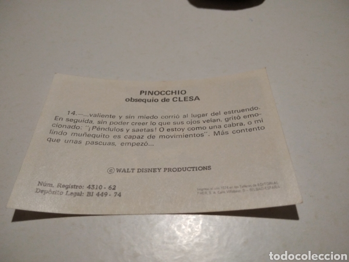 Coleccionismo cromos antiguos: Cromos Pinocho obsequio Clesa n14 - Foto 2