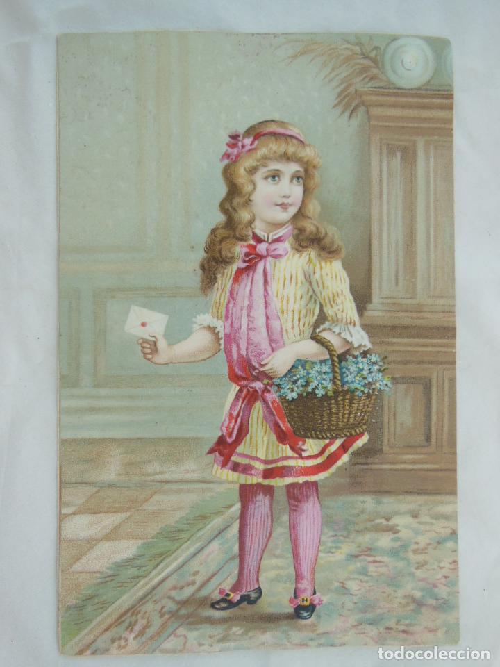 Coleccionismo cromos antiguos: Antigua Cromolitograf&iacute;a : NI&Ntilde;A CON CESTA DE FLORES