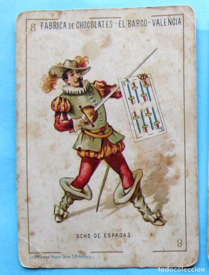 Coleccionismo Cromos antiguos: CHOCOLATE CHOCOLATES EL BARCO. BARAJA. 8 OCHO DE ESPADAS. FINALES DEL SIGLO XIX.