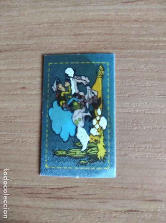 Coleccionismo Cromos antiguos: Matutano, cromo de tela tejana luminosa 9 Lucky Luke As&iacute; galopa Jolly p&aacute;lido a&ntilde;os 80