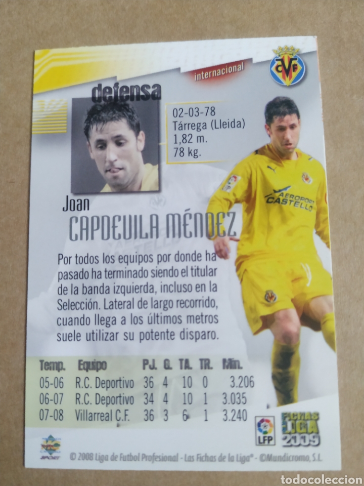 Coleccionismo cromos antiguos: Fichas liga 2009 035 Capdevila - Foto 2