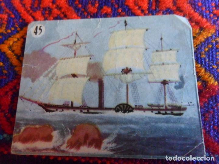 Coleccionismo Cromos antiguos: CROMO NUNCA PEGADO BARCO DE VELA RUEDA A VAPOR N&ordm; 45. 5,2X4,1 CMS. MUY RARO.