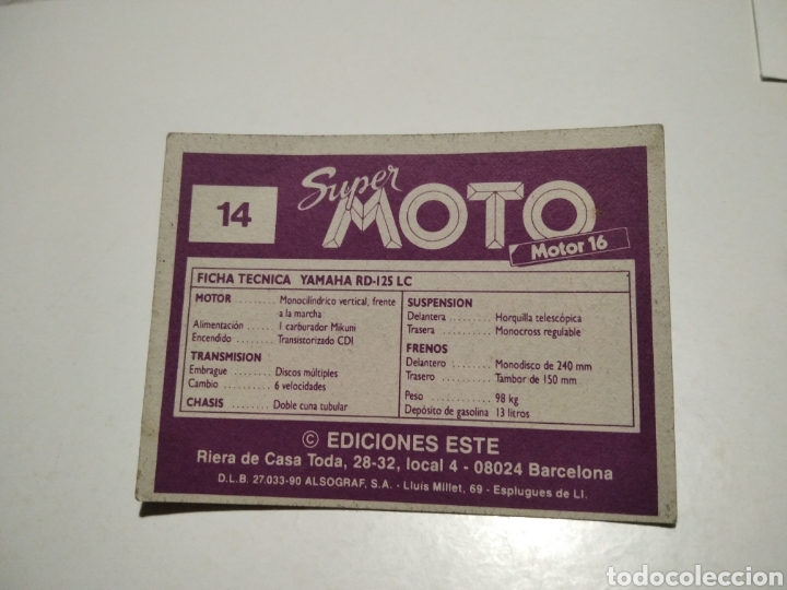 Coleccionismo cromos antiguos: Cromo s&uacute;per moto Yamaha - Foto 2