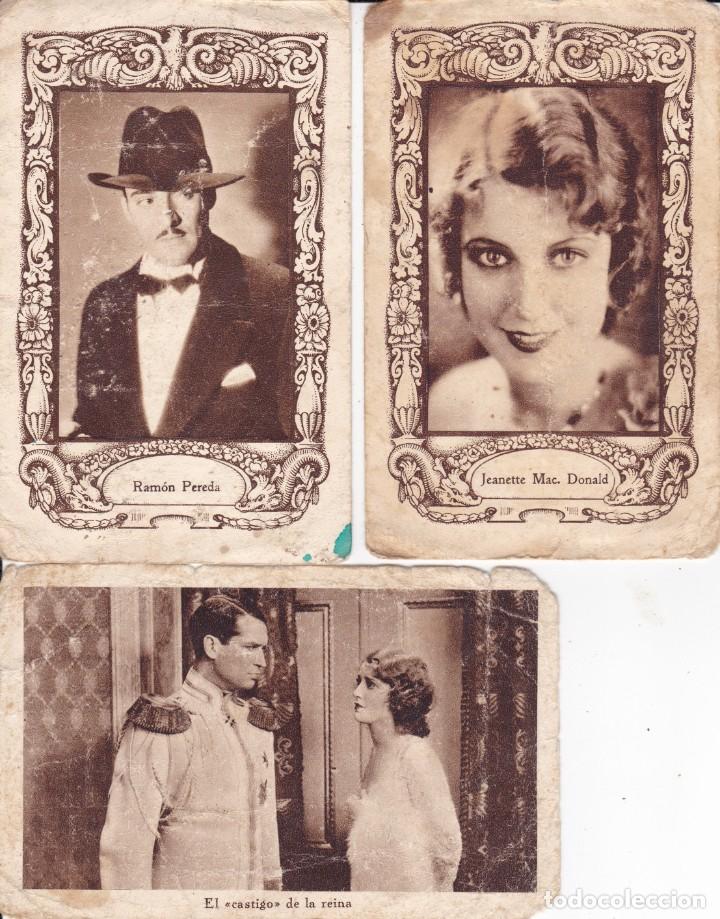 Coleccionismo cromos antiguos: 3 cromos cine Ram&oacute;n Pereda , Jeanette Mac. Donald y el castigo de la Reina. Juncosa Barcelona