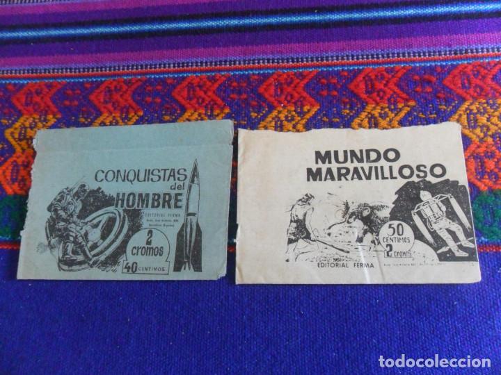 Coleccionismo cromos antiguos: SOBRE VAC&Iacute;O MUNDO MARAVILLOSO DE FERMA 1965. REGALO CONQUISTAS DEL HOMBRE DE FERMA 1964.