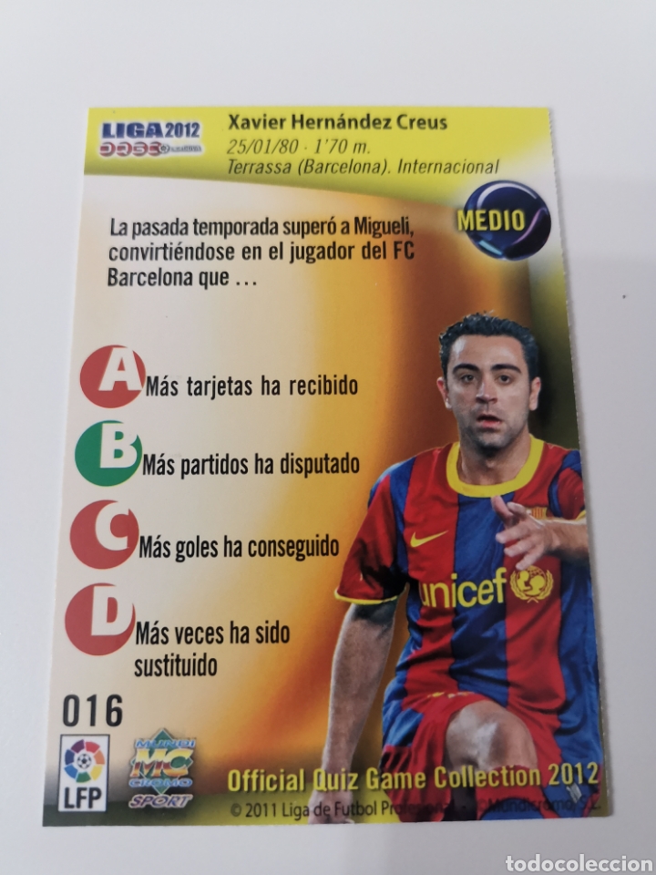 Coleccionismo cromos antiguos: Xavi 16 mundicromo 2011-2012 - Foto 2