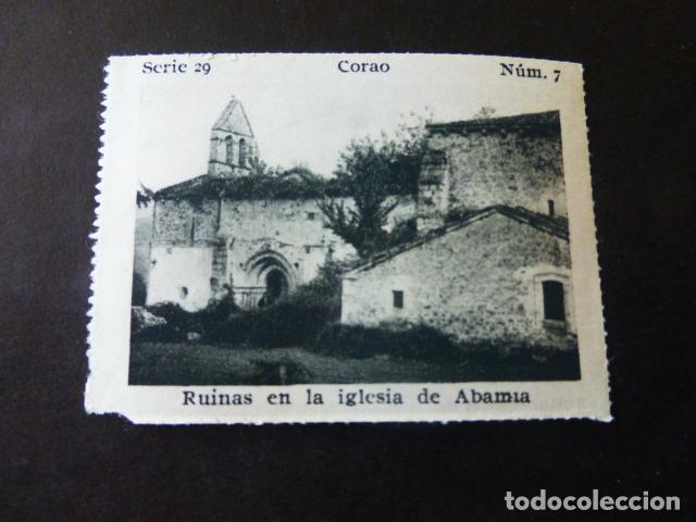 Colecionismo Cromos antigos: CORAO ASTURIAS RUINAS DE LA IGLESIA DE ABAMIA ANTIGUO CROMO A&Ntilde;OS 30