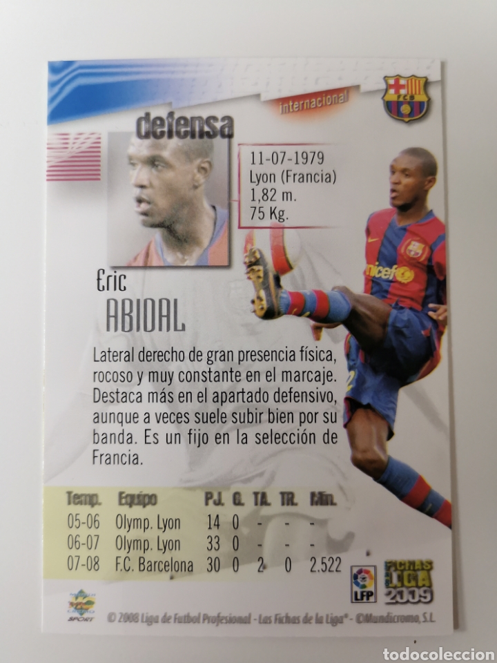 Coleccionismo cromos antiguos: Abidal 66 mundicromo 2008-2009 - Foto 2