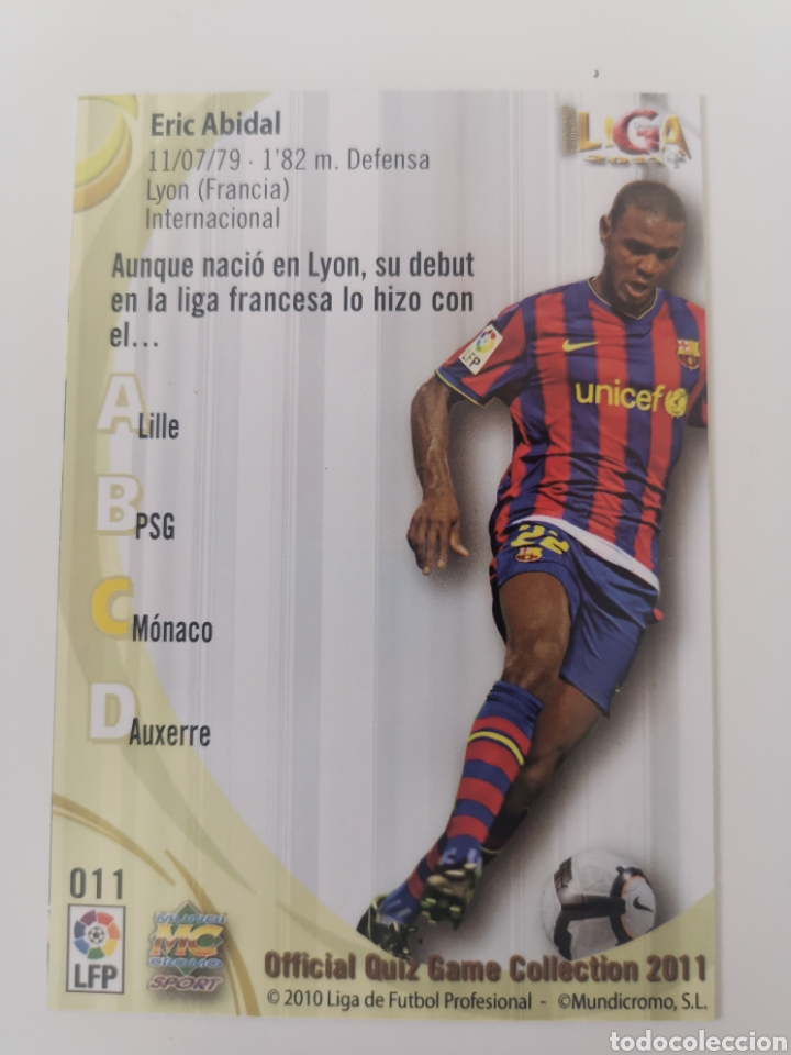 Coleccionismo cromos antiguos: Abidal 11 mundicromo 2010-2011 - Foto 2