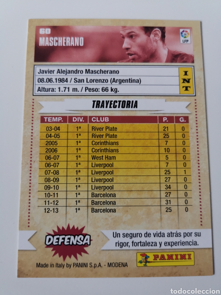 Coleccionismo cromos antiguos: Mascherano 60 megacracks 2013-2014 MGK - Foto 2