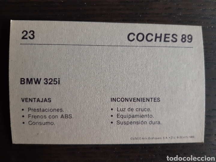 Coleccionismo cromos antiguos: BMW 325i N&deg; 23. Coches 89. Cusco - Foto 2